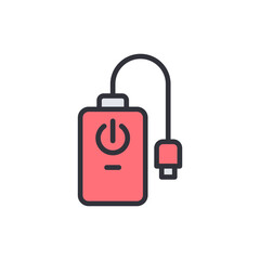 Isolated Pink Power Bank Illustration With Cable On Transparent Background