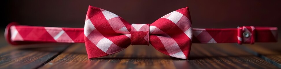 Stylish red and white checkered bowtie for dapper look, classy, retro, Gingham