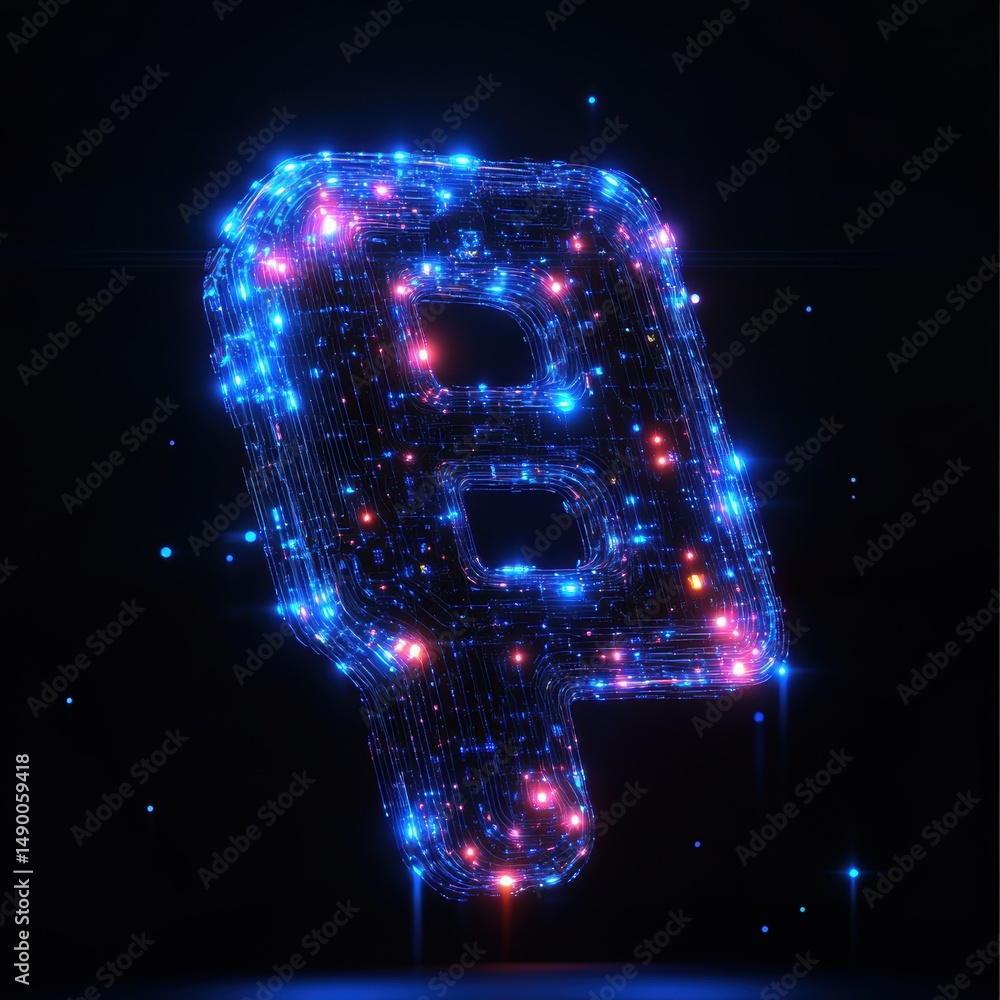 Poster glowing luminescent structure in dark space with bright light trails