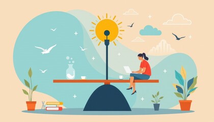 Woman Balancing Work and Life in a Calm and Inspiring Scene