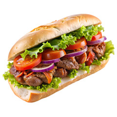 Delicious Grilled Steak Sub Sandwich Recipe isolated on transparent background