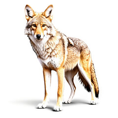 An illustrated coyote stands alert on a black background, capturing wildlife in an artistic style.