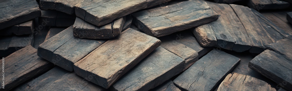 Poster rustic wooden planks with deep grooves creating a textured pattern for background design