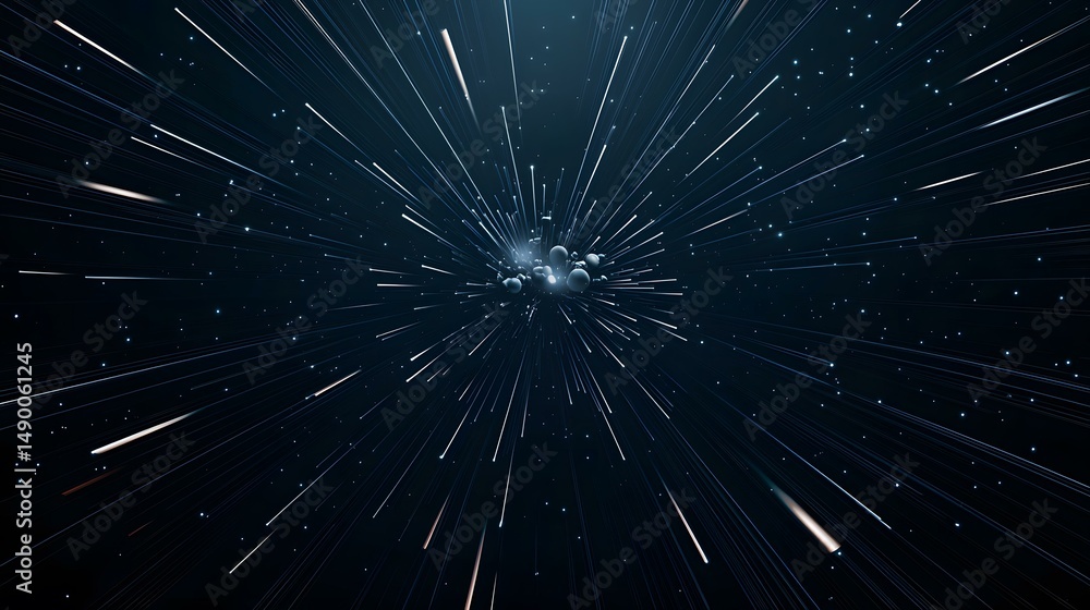 Poster the image shows a dark blue space background with numerous white streaks radiating outwards from a c