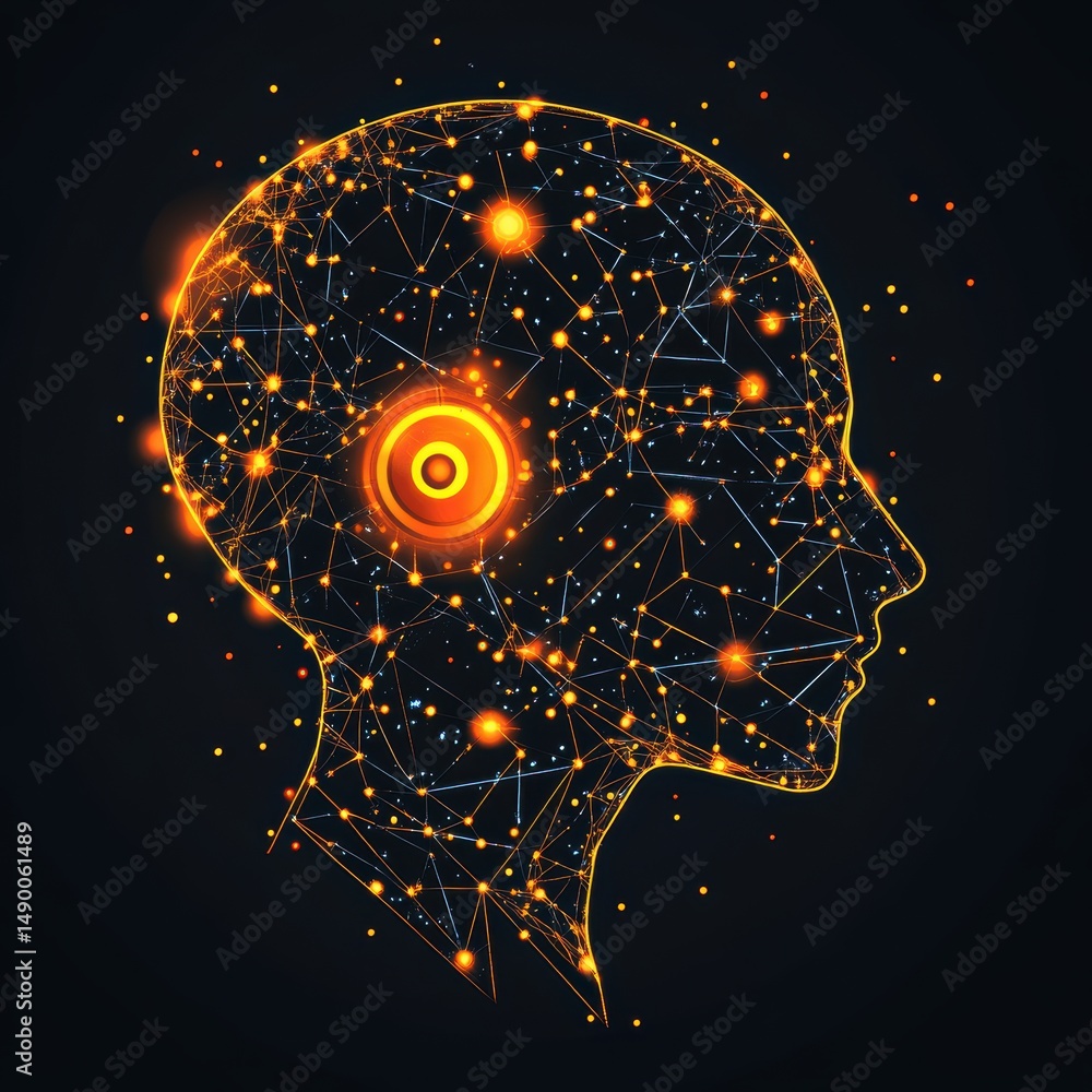 Aufkleber conceptual artificial intelligence depiction of neural network head profile