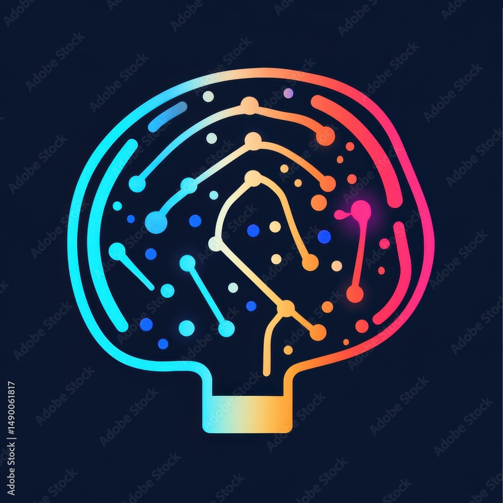 Poster abstract neural network representation with gradient colored connected nodes