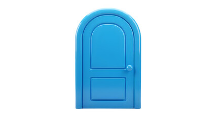 A vibrant blue arched door, a whimsical 3D render. 3D plastic style icon. Isolated on transparent or white background