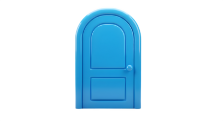 A vibrant blue arched door, a whimsical 3D render. 3D plastic style icon. Isolated on transparent or white background