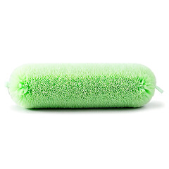 Close-up of a porous, pale green cylindrical object with textured ends on a dark background.