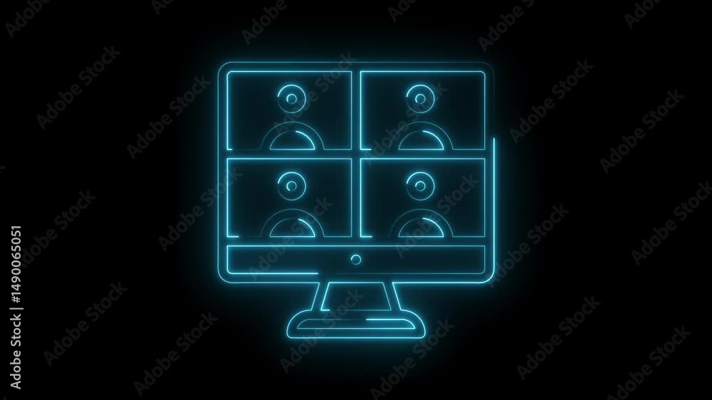 Poster security monitoring surveillance neon style animation,cctv system screen with multiple camera feeds