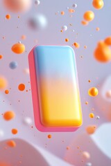 Floating, colorful rectangular object in a vibrant background.