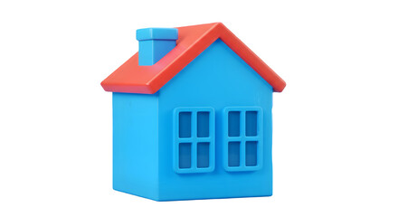 Cute blue house with a red roof. Perfect for home-related projects! 3D plastic style icon. Isolated on transparent or white background