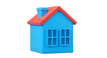 Cute blue house with a red roof. Perfect for home-related projects! 3D plastic style icon. Isolated on transparent or white background