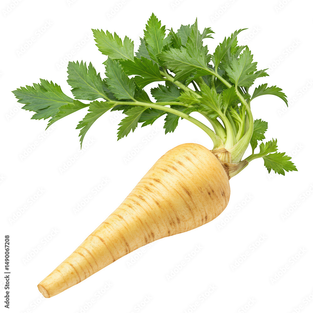 Aufkleber fresh organic parsnip with green tops isolated on transparent background