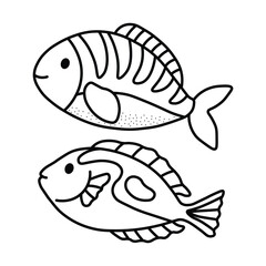 Fish, Ocean Scene, Bold and Easy Designs for Relaxation with Sea Life, Ocean life, undersea life,  Vector illustration, hand-drawn, flat design illustration, Bold Easy Coloring Pages,