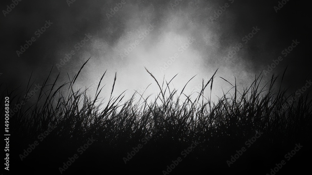Poster abstract grayscale field of grass under hazy light