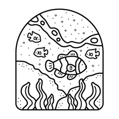 Fototapeta premium Ocean Scene, Bold and Easy Designs for Relaxation with Sea Life, Ocean life, undersea life, Vector illustration, hand-drawn, flat design illustration, Bold Easy Coloring Pages,