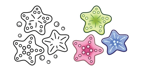 Starfish, Ocean Scene, Bold and Easy Designs for Relaxation with Sea Life, Ocean life, undersea life,  Vector illustration, hand-drawn, flat design illustration, Bold Easy Coloring Pages,