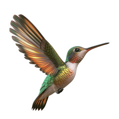 A hummingbird in flight black background