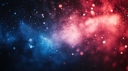 Abstract Red And Blue Glowing Particle Background With Bokeh Lights