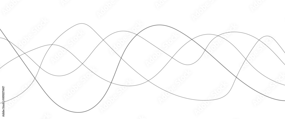 Poster abstract wavy black curved line on transparent background.