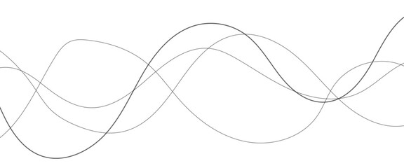 Abstract wavy black curved line on transparent background.