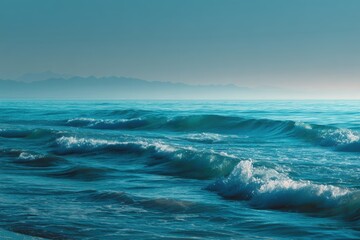 Fototapeta premium A smooth, ocean blue gradient with soft ripples, evoking a peaceful sea atmosphere