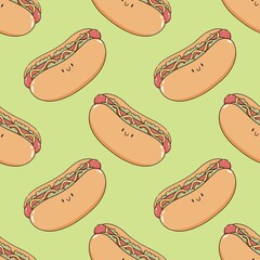 kawaii hot dog seamless repeat pattern