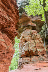 Red rock formations reserve Altschlossfelsen in the Saarland region of Germany the stones have a...