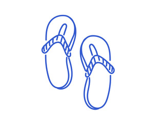 Pair of flip flops. Hand-drawn beach footwear illustration. Summer vacation and seaside lifestyle concept.