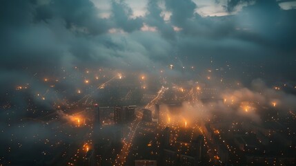 City lights obscured by atmospheric haze