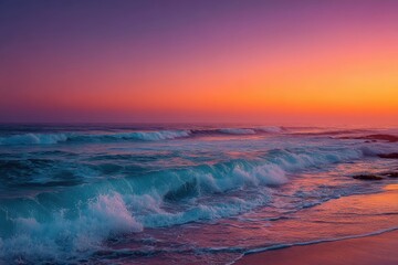 Obraz premium A gradient of rich orange and red fading into purple, resembling a sunset sky over the ocean