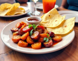 Roasted Tomatoes with Tortillas and Salsa - Delicious Mexican Food