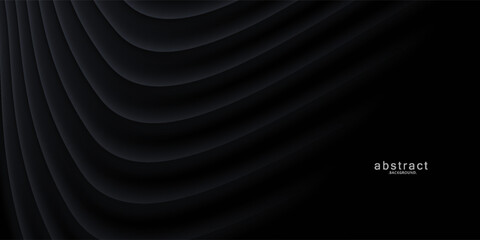 Abstract futuristic dark black background with wave design. Realistic 3d wallpaper with luxurious flowing lines.