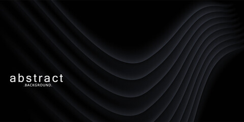 Abstract futuristic dark black background with wave design. Realistic 3d wallpaper with luxurious flowing lines.