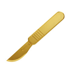 A 3D render of a gold scalpel,  . Clean lines and sleek design.3D plastic style isolated on white or transparent background