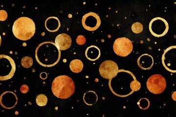 A simple yet striking pattern of gold circles on a black background, creating an elegant and sophisticated design