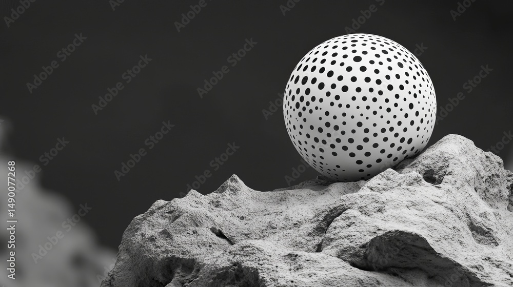 Aufkleber abstract grayscale sphere on textured rock surface background design 3d art dots grey bold form whit