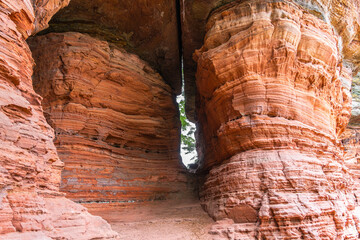 Red rock formations reserve Altschlossfelsen in the Saarland region of Germany the stones have a...