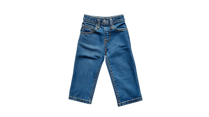 A pair of blue jeans for kids, with a loose fit and baggy style, giving a vintage look , cut out