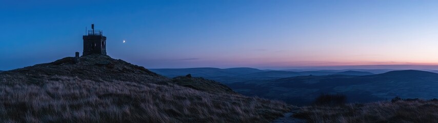 Obraz premium Panoramic view of a hilltop at dawn.