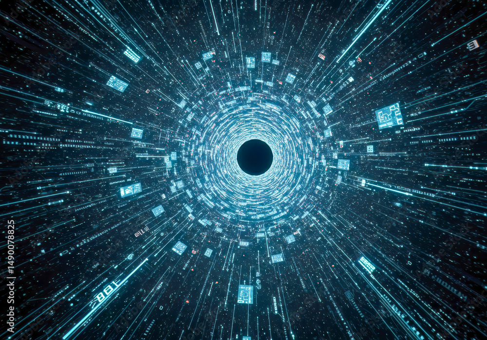 Poster futuristic data stream tunnel abstract digital technology background