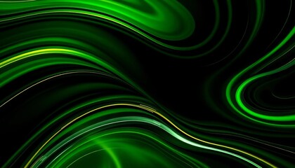 Abstract swirling black, green, and yellow waves Sleek, modern tech background, curve, futuristic