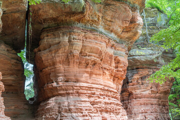 Red rock formations reserve Altschlossfelsen in the Saarland region of Germany the stones have a...
