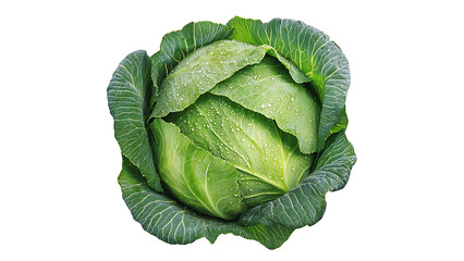 Fototapeta premium A fresh and vibrant head of cabbage, centered on the canvas with its leaves slightly ruffled on one side, cut out