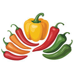 Red and green chili peppers spicy isolated vector illustration on white background