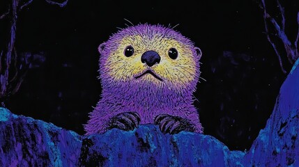 Otter closeup night forest art