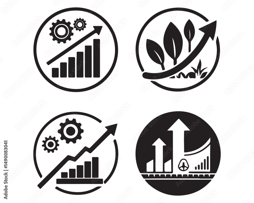 Poster growth chart with circular arrows icon vector continuous improvement concept for graphic design, log