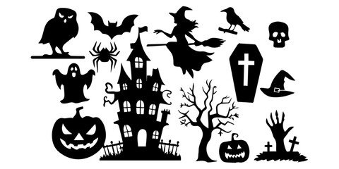 Collection of Halloween silhouettes. Vector Graphic