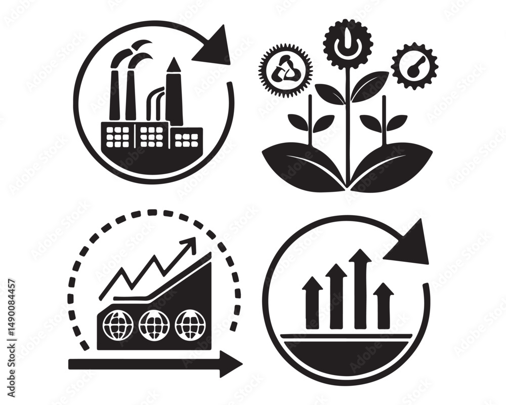 Poster growth chart with circular arrows icon vector continuous improvement concept for graphic design, log